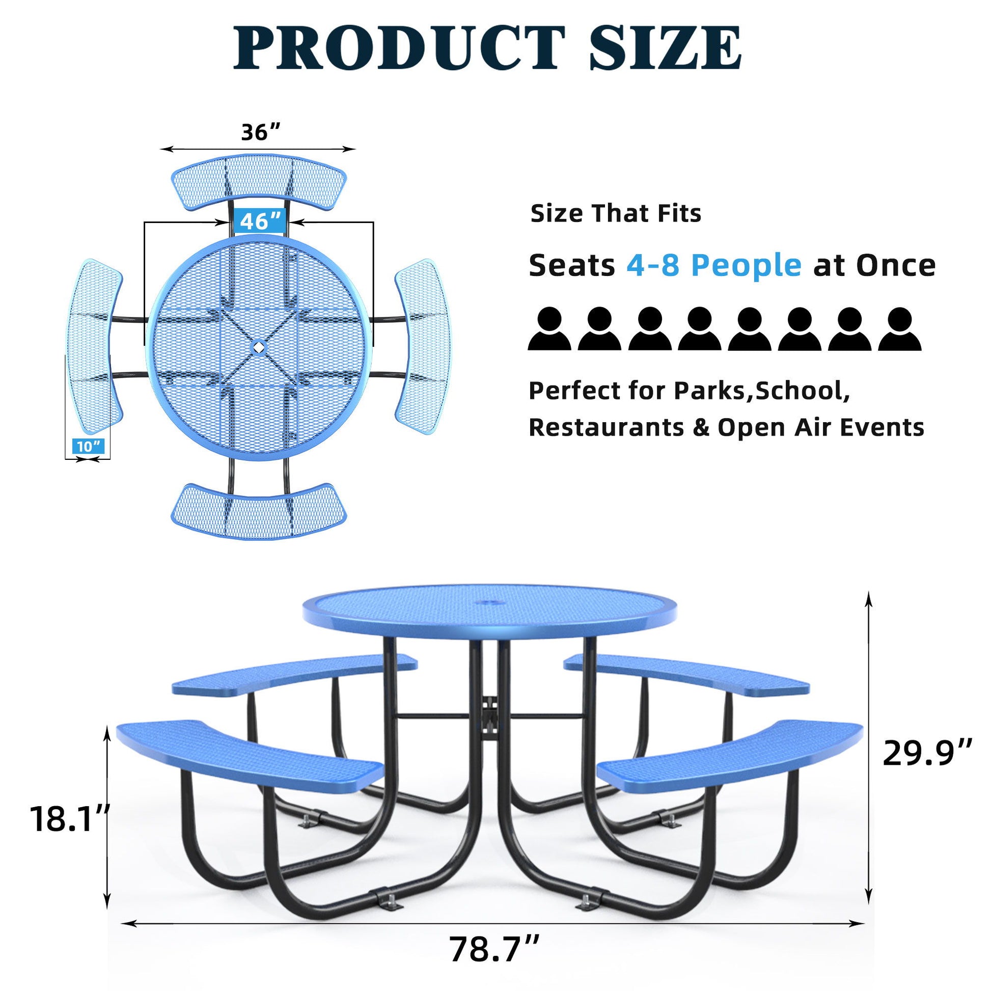 Round Outdoor Steel Picnic Table 46" With Umbrella Pole Home Essentials