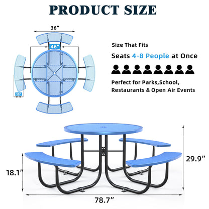 Round Outdoor Steel Picnic Table 46" With Umbrella Pole Home Essentials