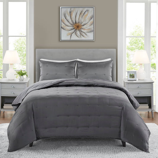 Ames - 3 Piece Charmeuse Coverlet Set - Gray