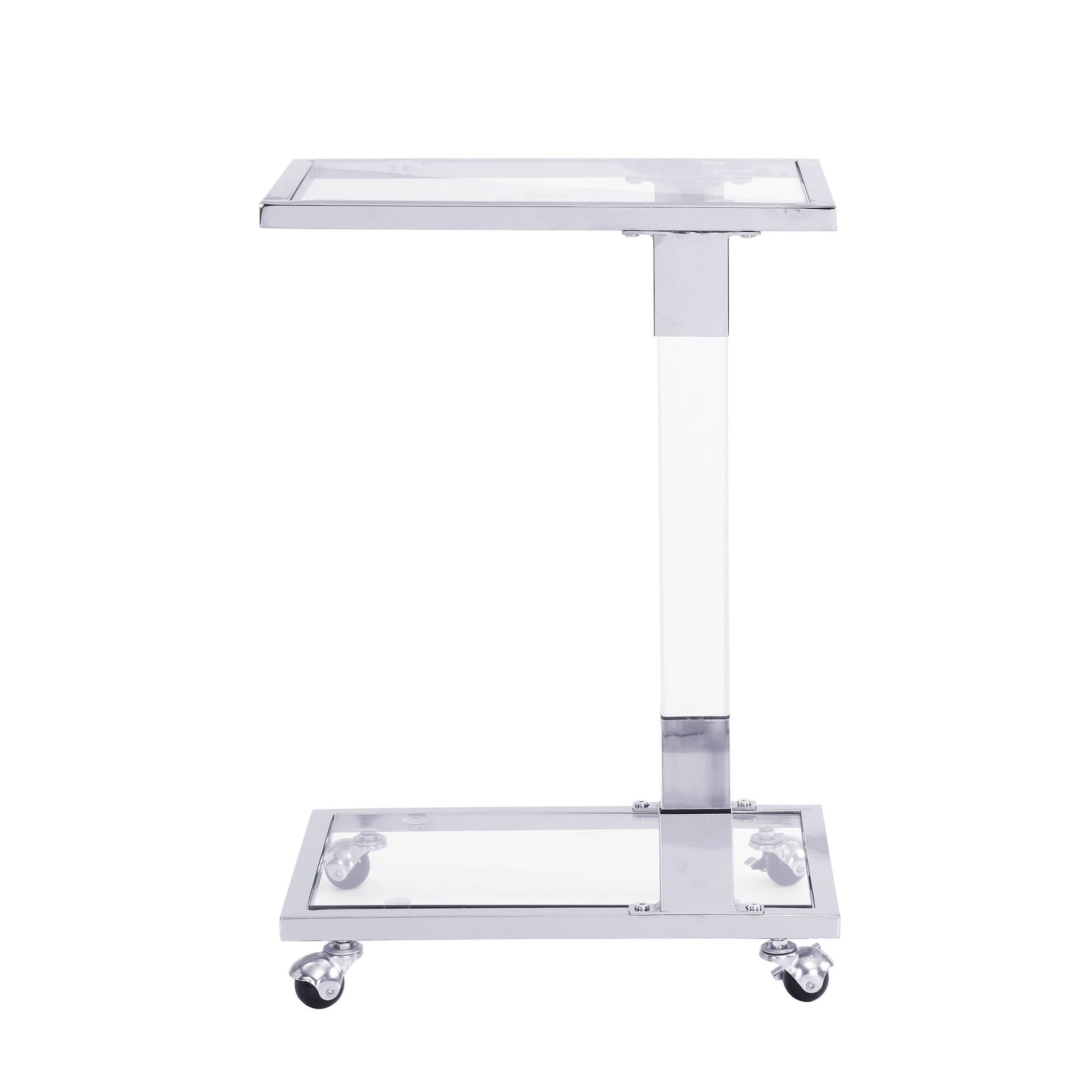 Side Table, Sofa Table, Glass Top C Shape Square Table With Metal Base For Living Room, Bedroom, Balcony Home And Office Home Essentials