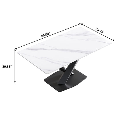 63" Modern Artificial Stone Straight Edge Metal X-Leg Dining Table, 6 People - White / Black Home Essentials