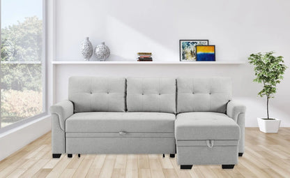 Destiny - Linen Reversible Sleeper Sectional Sofa With Storage Chaise Lilola Home