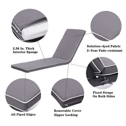 2 Pieces Set Outdoor Lounge Chair Cushion Replacement Patio Furniture Seat Cushion Chaise Lounge Cushion - Antique Gray / White Home Essentials