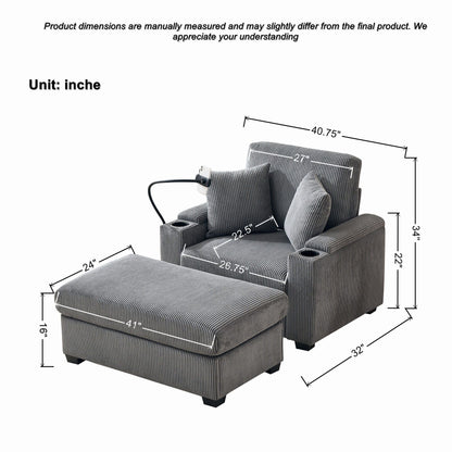 Oversized Chaise Lounge Chair With Ottoman And Storage Home Essentials