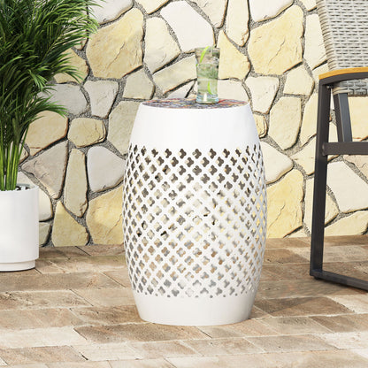 Roswell - Outdoor Side Table With Mosaic Tile Top Noble House