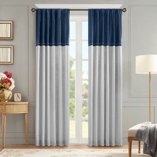 Vicenza - Invertible Curtain Panel (Single) - Navy/Silver