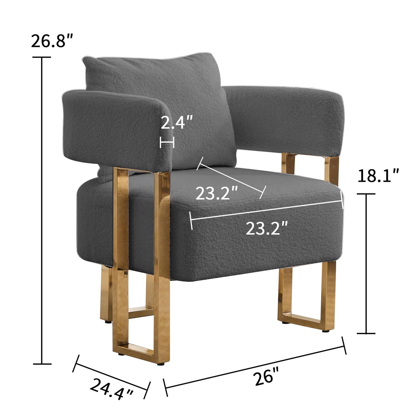 Modern Decorative Chair Teddy Fleece Upholstered And Metal Foot Home Essentials