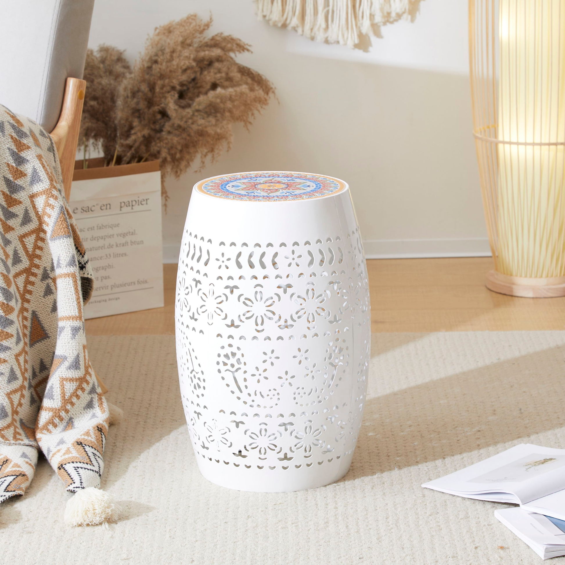 Ruby - Boho Mosaic Side Table With Ceramic Tile Top Noble House