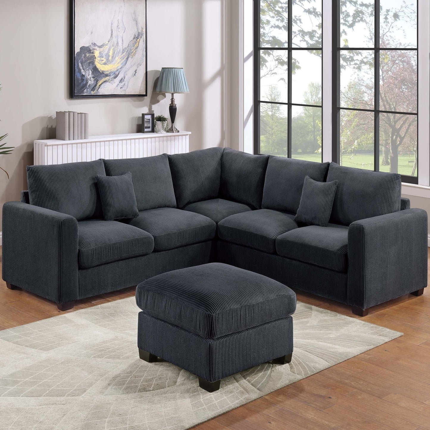 Modern Style L-Shaped Sectional Set With Ottoman Home Essentials
