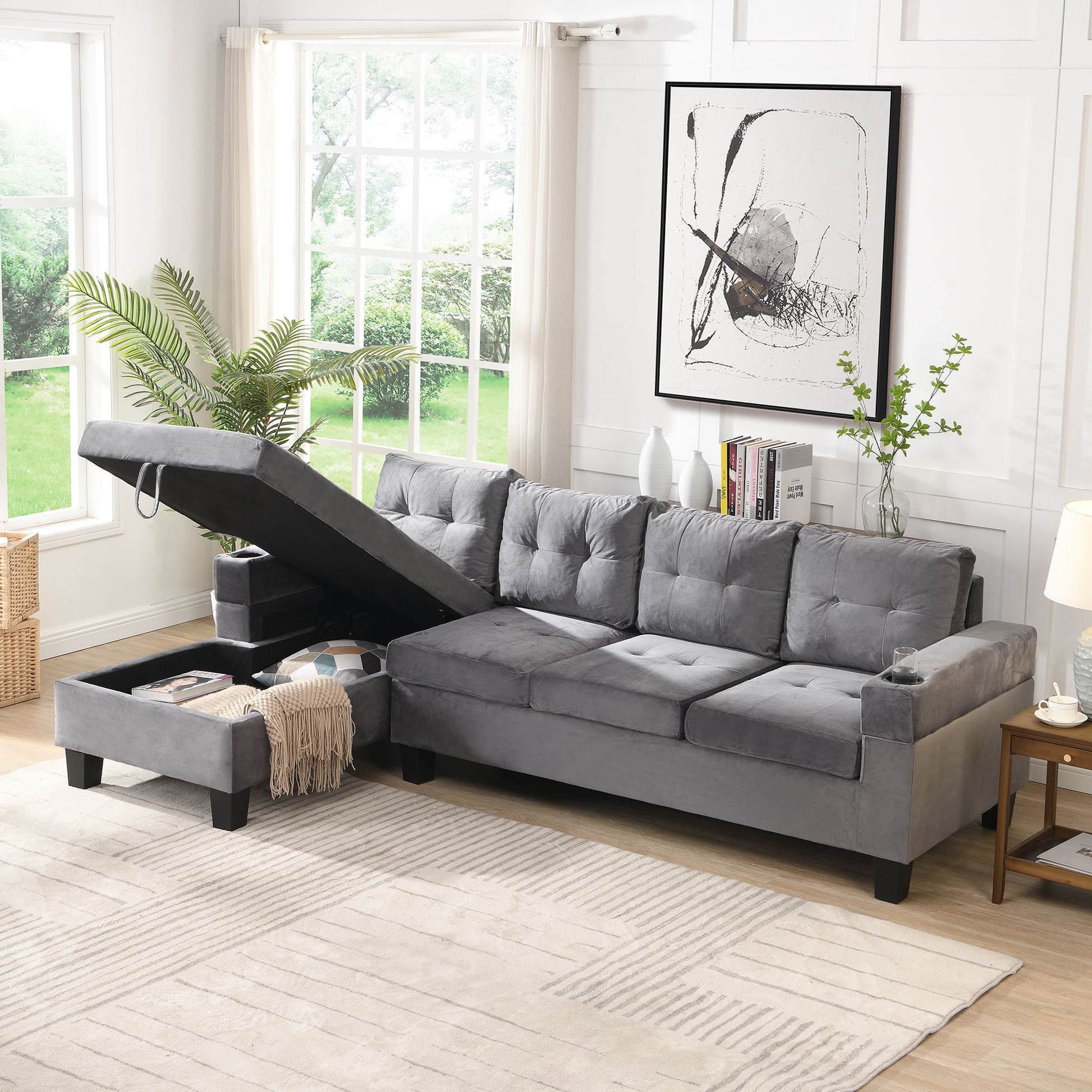 Modern Sectional Sofa Set With L Shape Chaise Lounge And Storage Home Essentials