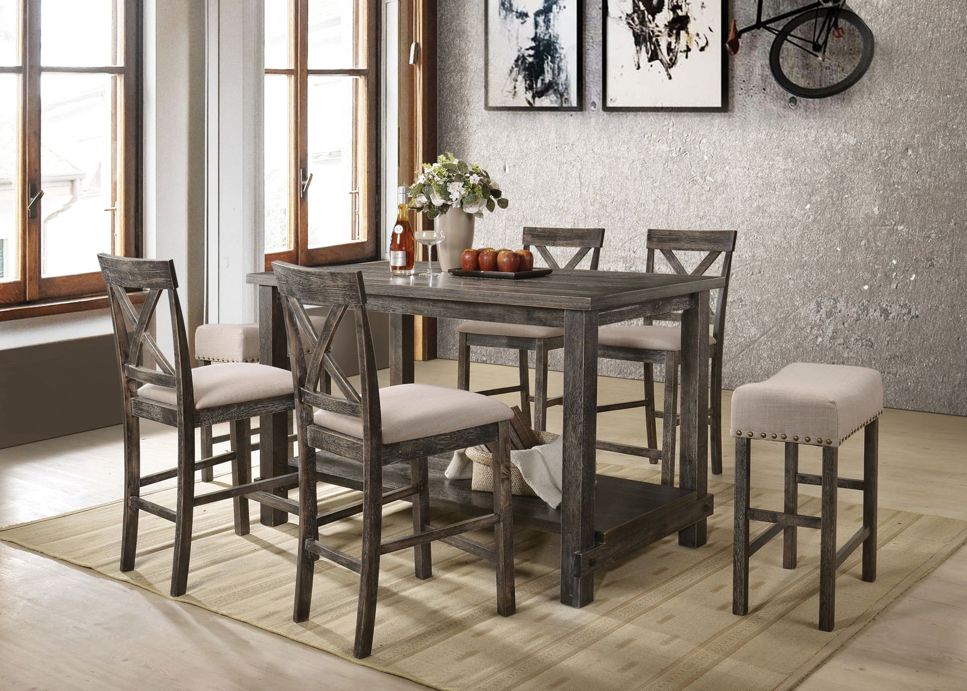 Martha II - 7 Pieces Counter Height Dining Room Set - Gray Acme