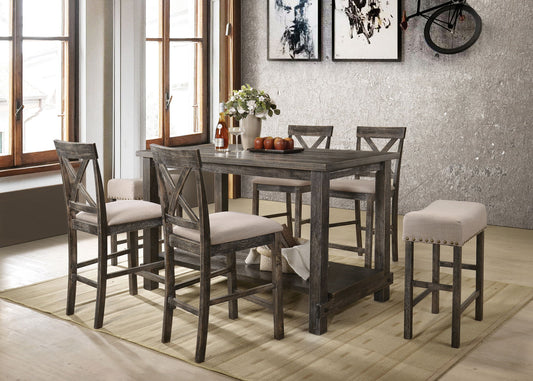 Martha II - 7 Pieces Counter Height Dining Room Set - Gray Acme