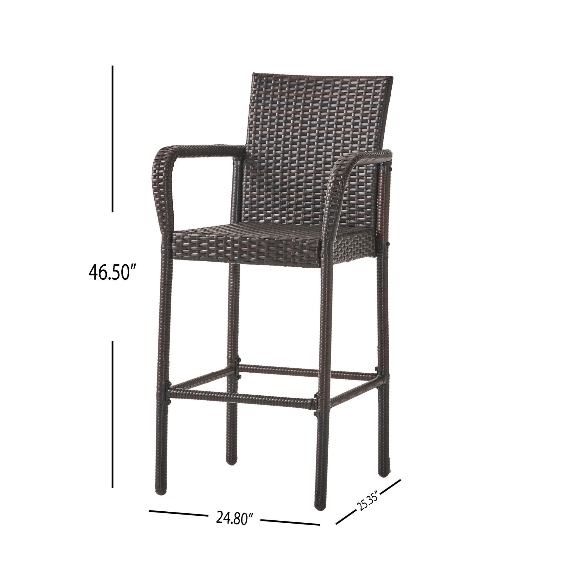 Outdoor Rattan Wicker Bar Chair With Metal Frame - Brown Noble House