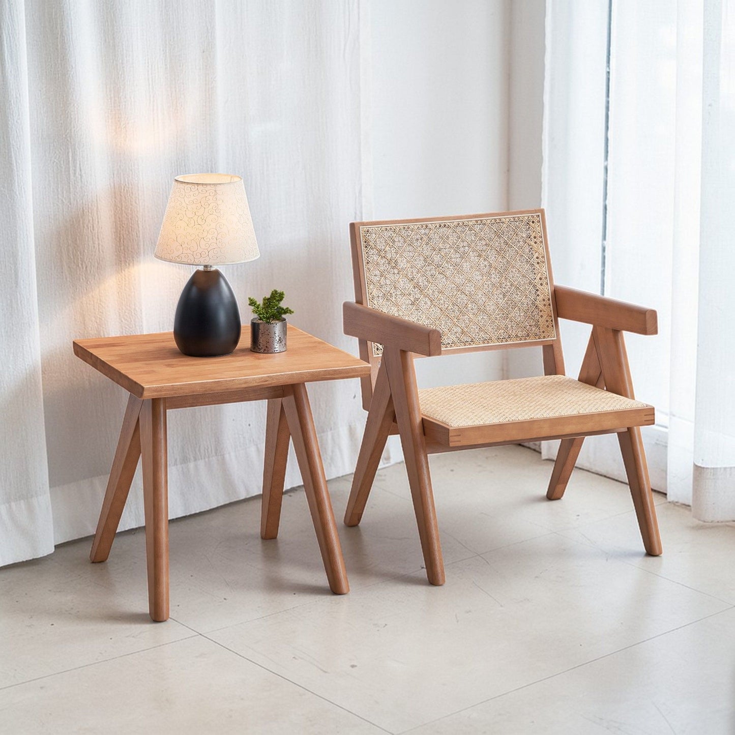 Armchair And Matching Square End Table, 2 Piece Living Room Set - Natural Acme