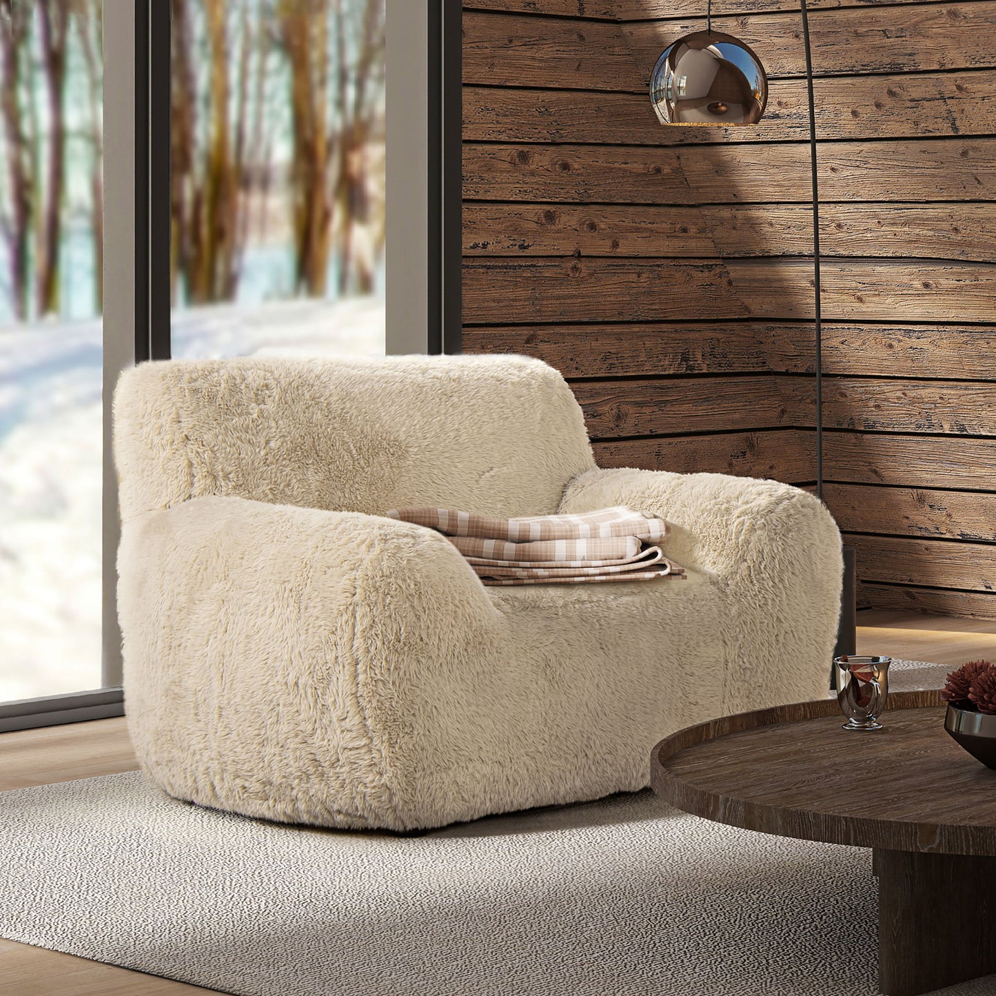Summit - Faux Sheepskin Overstuffed Arm Chair - Cream Beige Jennifer Taylor Home