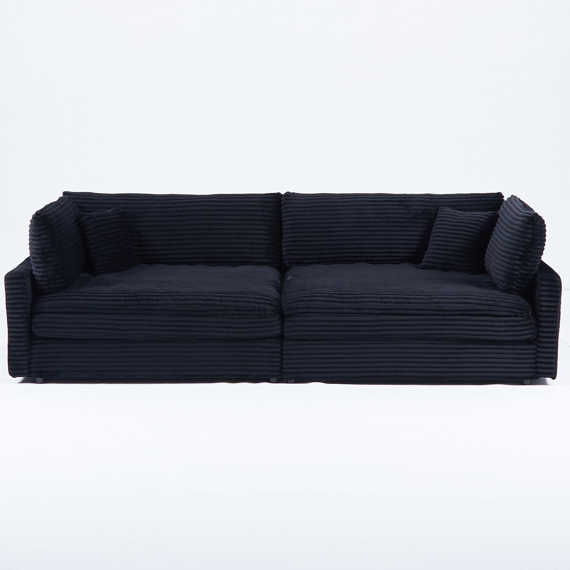 Elegant Corduroy Sofa With Throw Pillows And Backrests Home Essentials