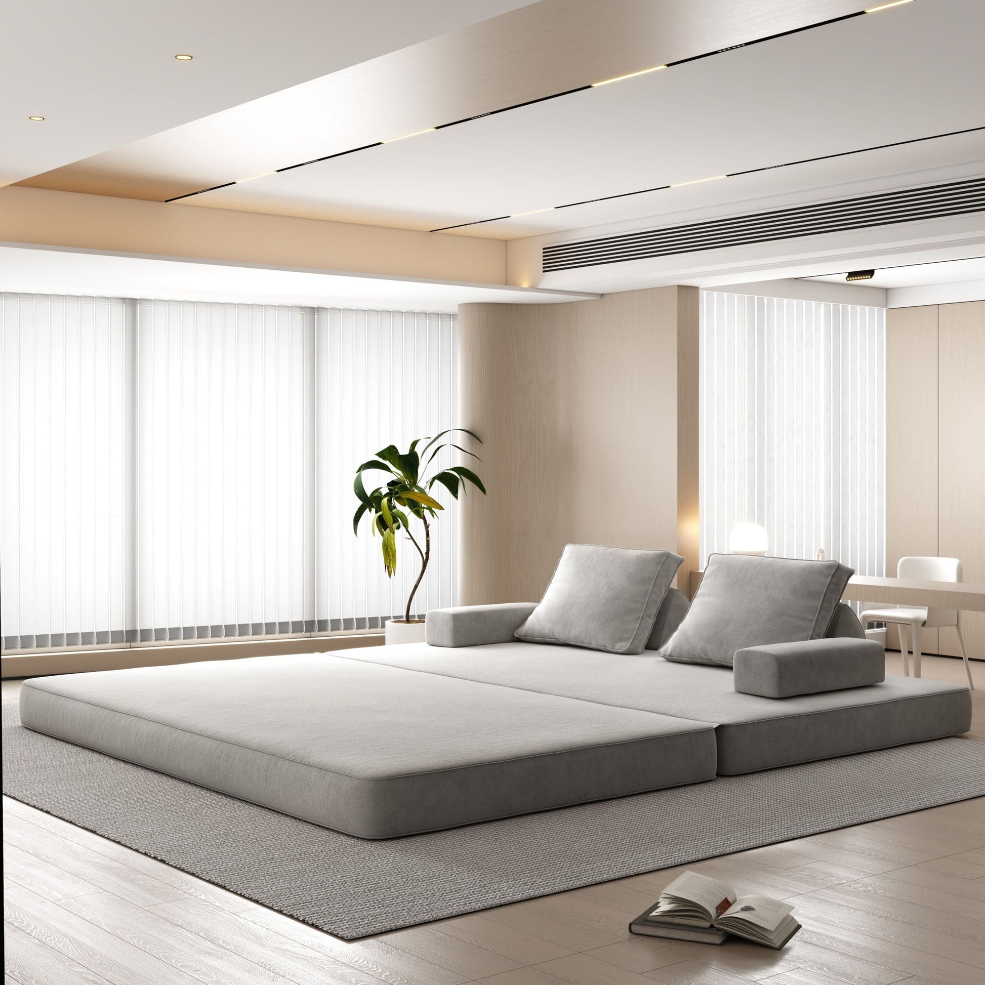 Multifunctional Convertible Sofa Bed With 2 Tumbler Backrests And 2 Pillows, Deep Seat Couch Home Essentials