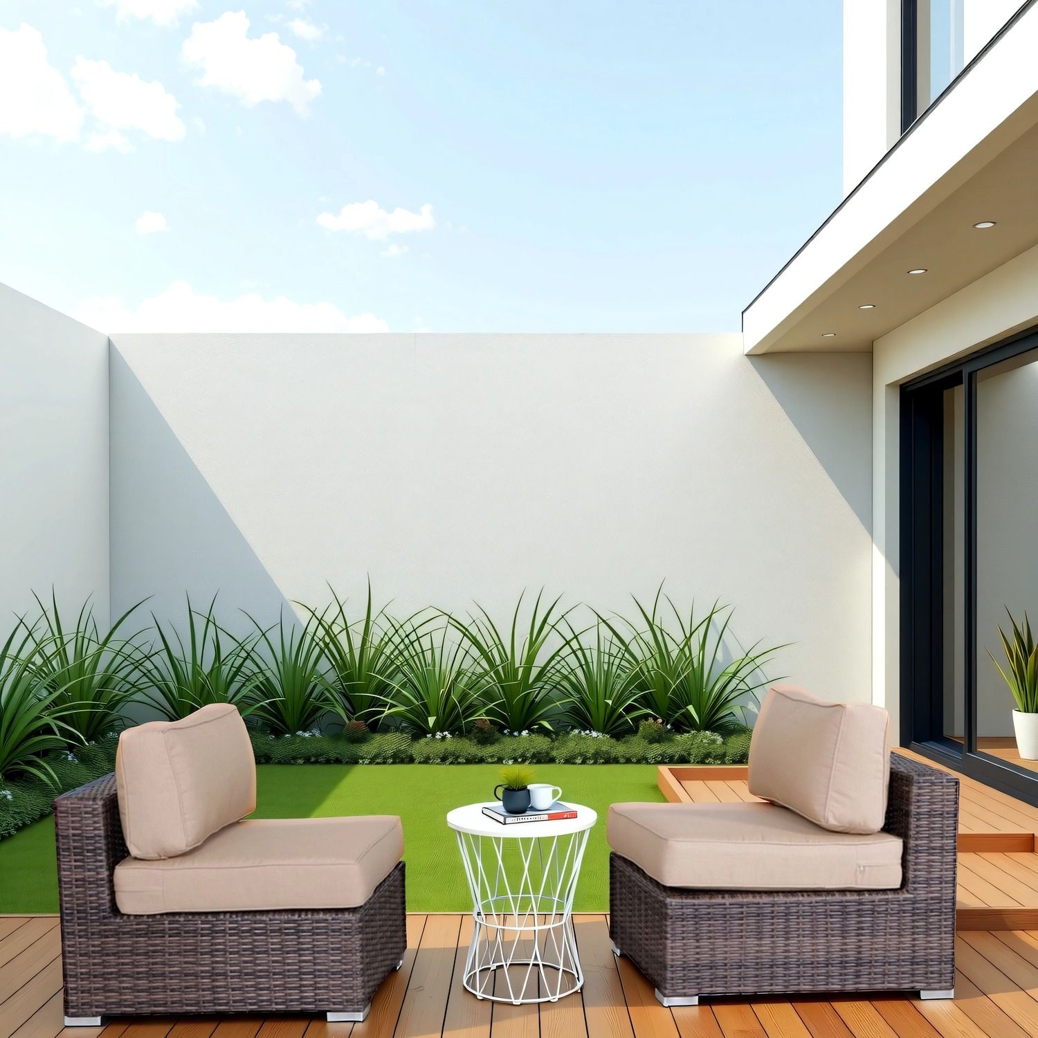 Wide Armless Outdoor Chairs With Cushions (Set of 2) LSI Patio Furniture