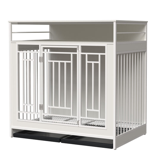 Wooden Dog Crate Furniture With Divider And Storage - White Daily Nest