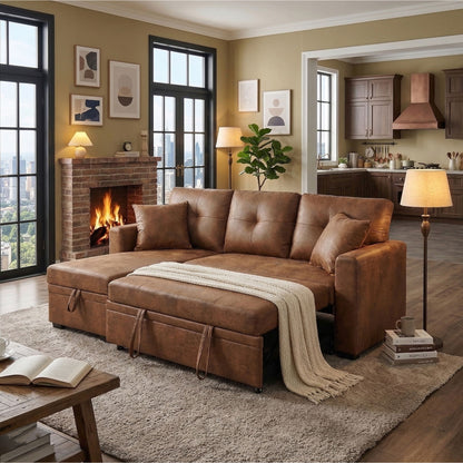 Sectional Sofa With Pull Out Bed, Reversible Chaise Home Essentials