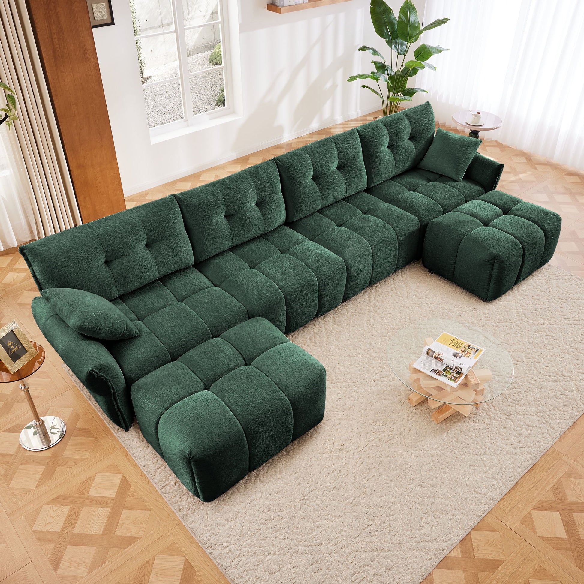 Sofa Set With Ottoman And Pillows, Textured, High Resilience Cushions Home Essentials