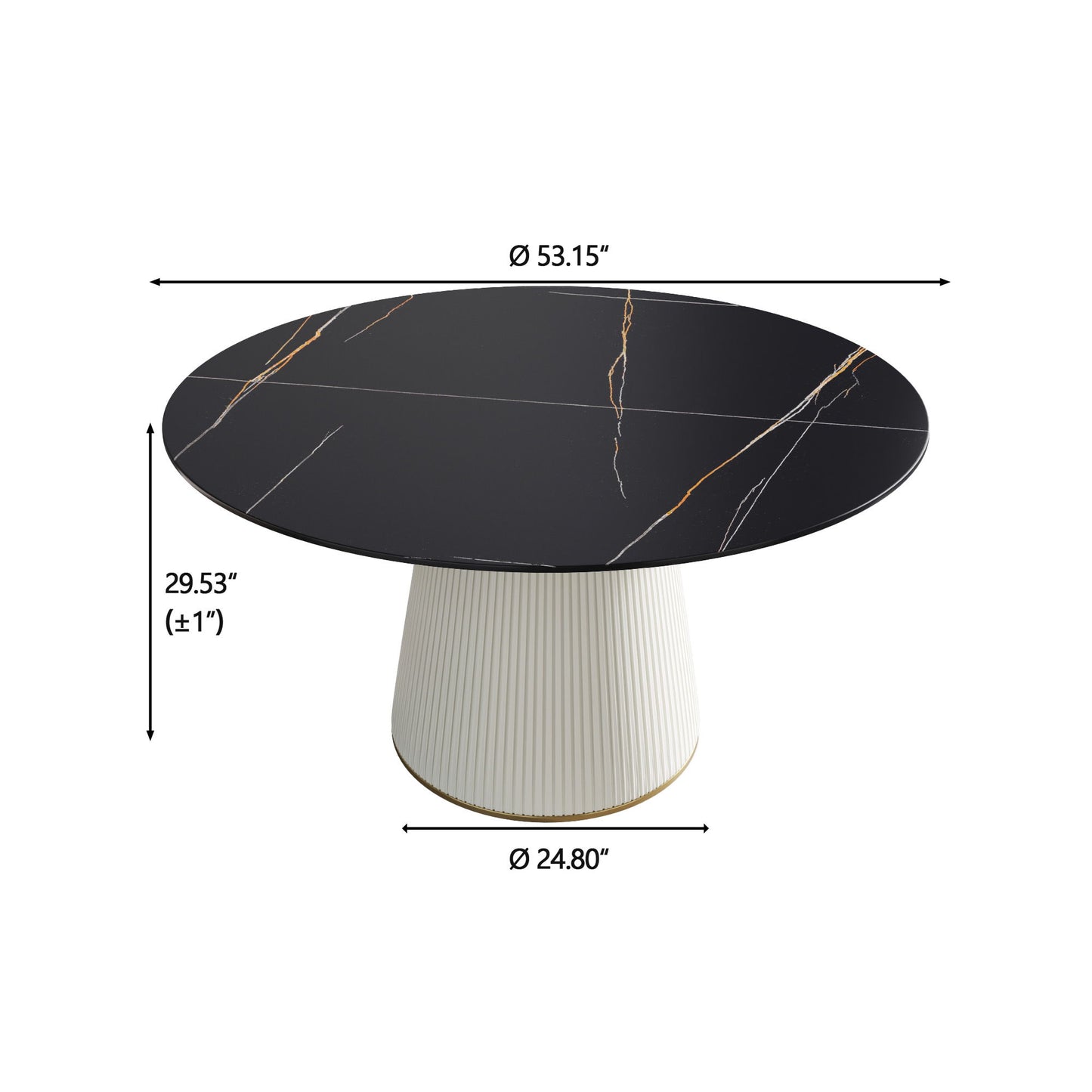 Modern Artificial Stone Round Plywood Base Dining Table, Can Accommodate 6 People, (Not Including Chairs) - Black / Beige Home Essentials
