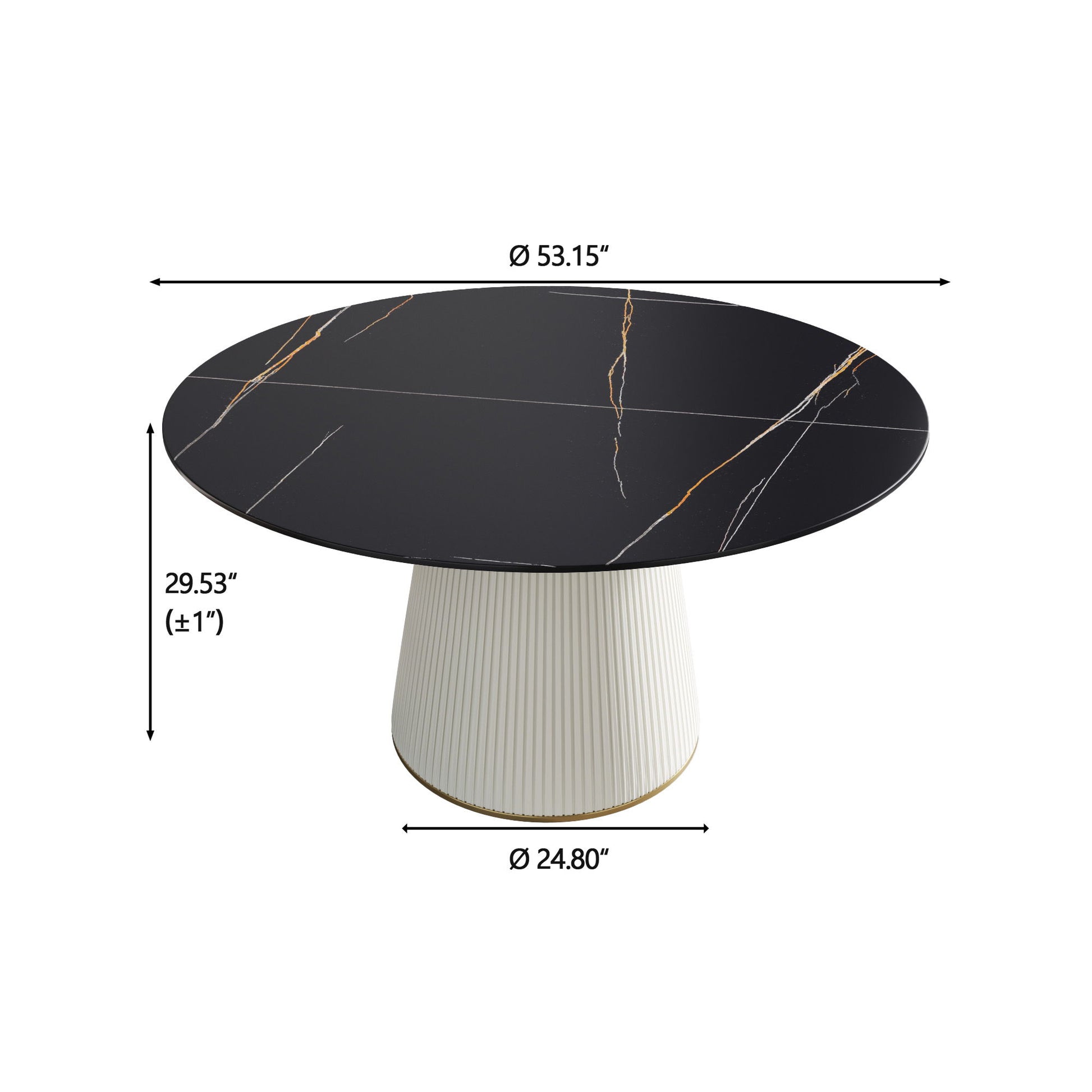 Modern Artificial Stone Round Plywood Base Dining Table, Can Accommodate 6 People, (Not Including Chairs) - Black / Beige Home Essentials