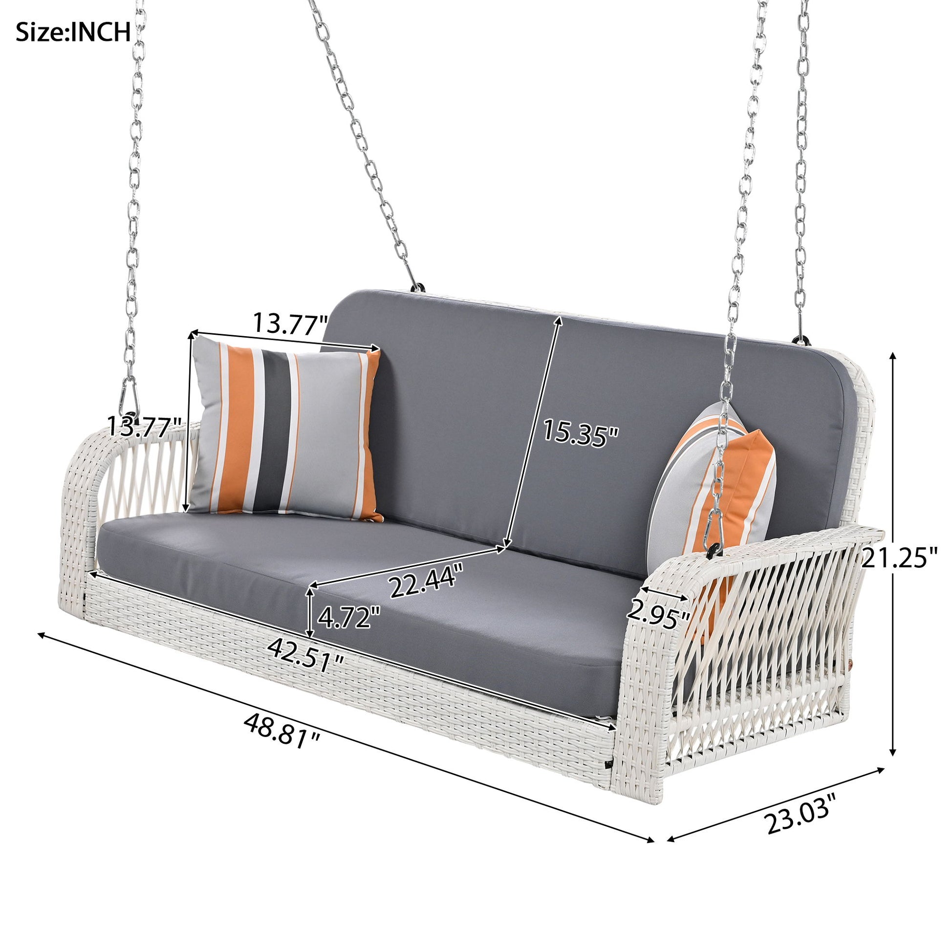 PE Wicker Porch Swing, 2 Seater Hanging Bench With Chains, Patio Furniture Swing For Backyard Garden Poolside Hearth and Haven