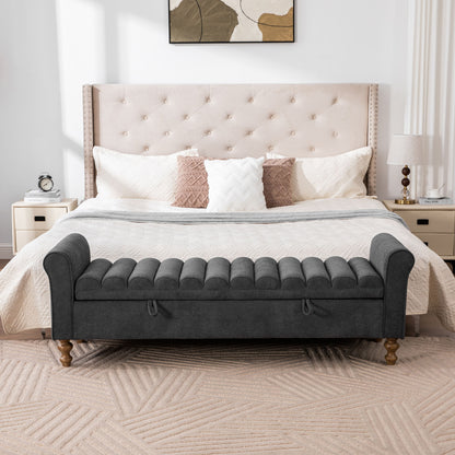 Wide Modern Upholstered Storage Bench With Rolled Armrest Home Essentials