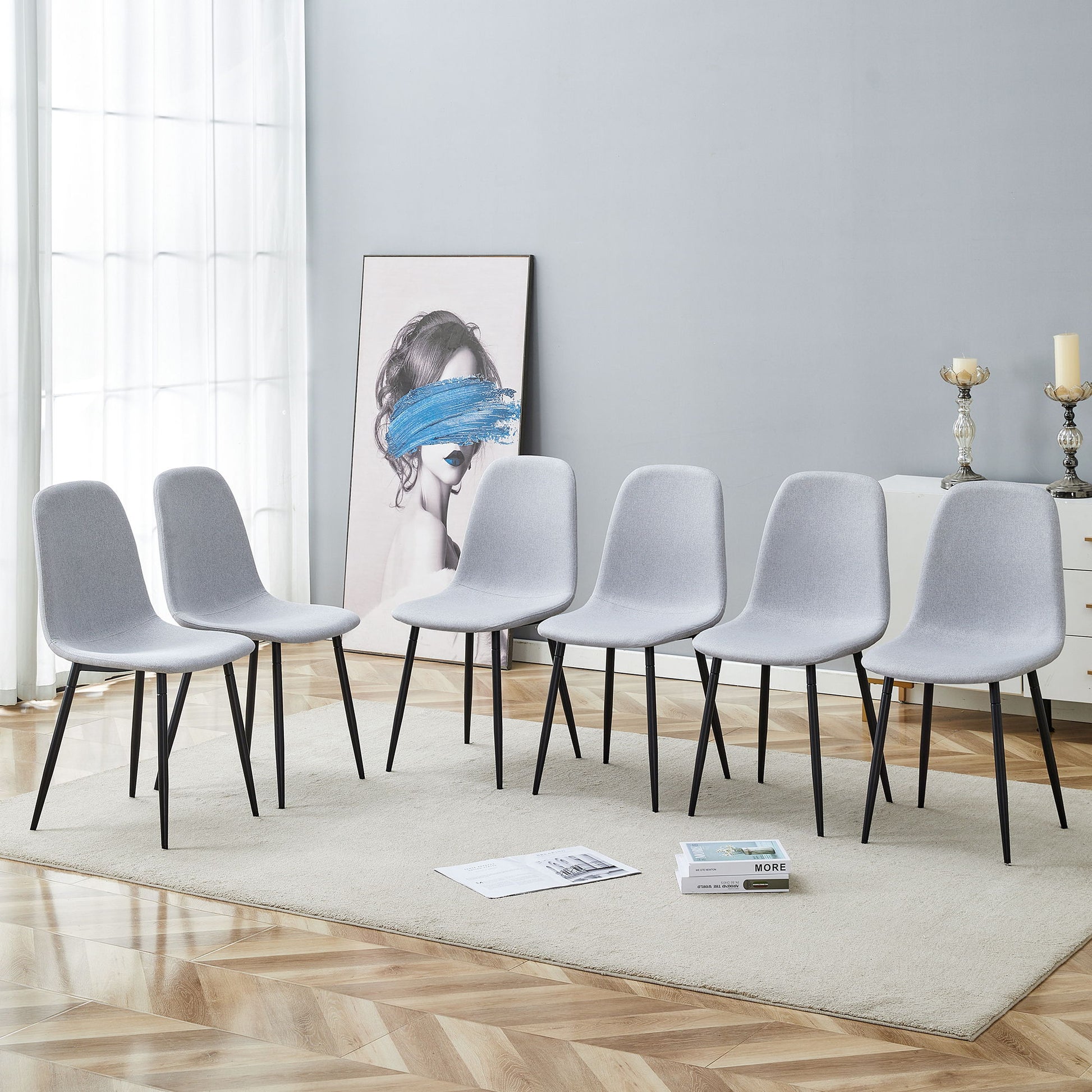 Modern Medieval Style Cushioned Side Chairs Set With Black Metal Legs For Kitchens Home Essentials