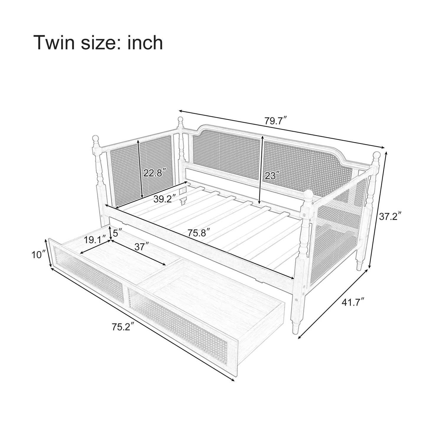 Traditional Style Rattan Daybed, No Box Spring Needed Hearth and Haven