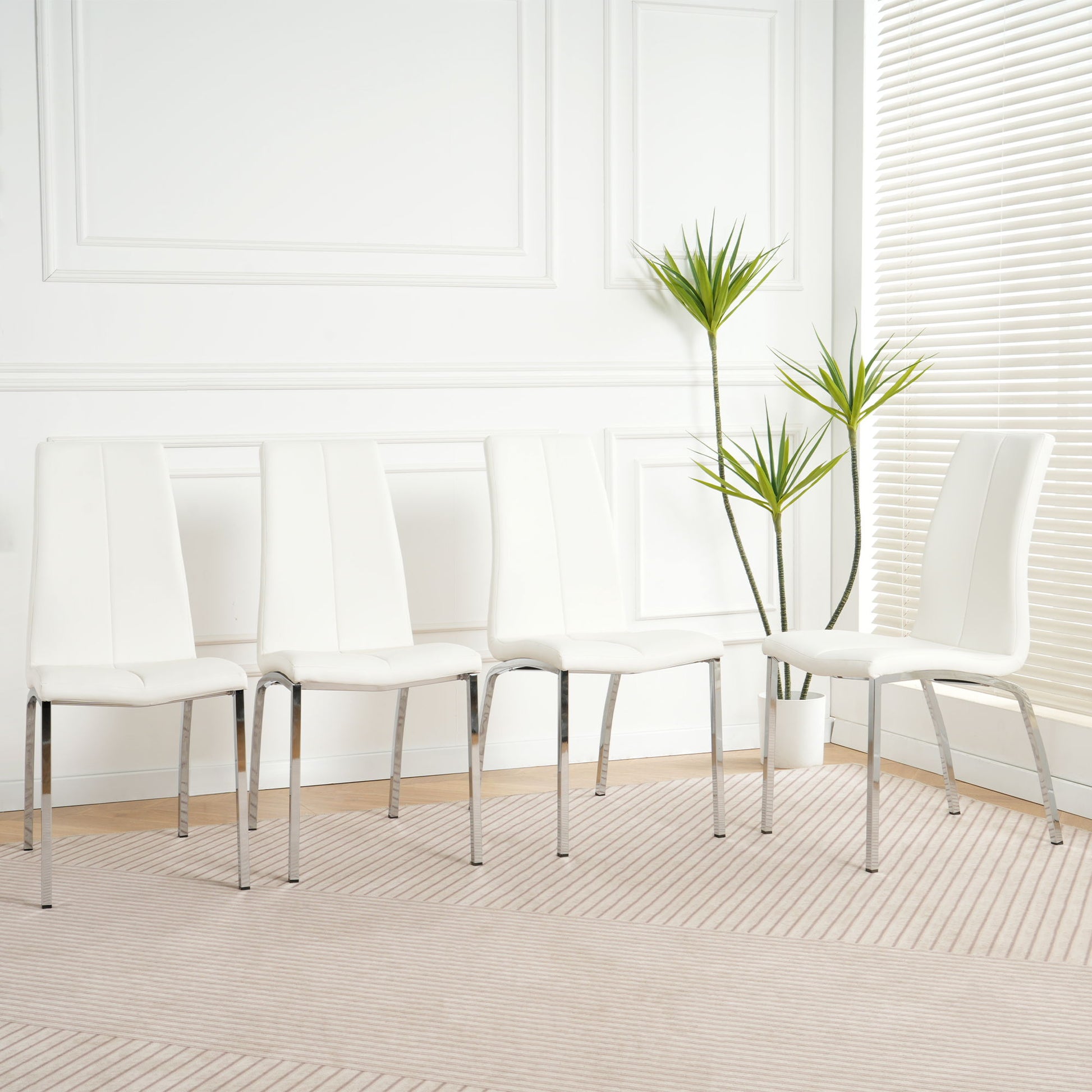 Modern Upholstered Dining Chair (Set of 4) With Electroplated Metal Legs - White Home Essentials