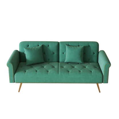 Luxurious Velvet Sofa Bed With Nail Head Trim And Matching Pillow Home Essentials