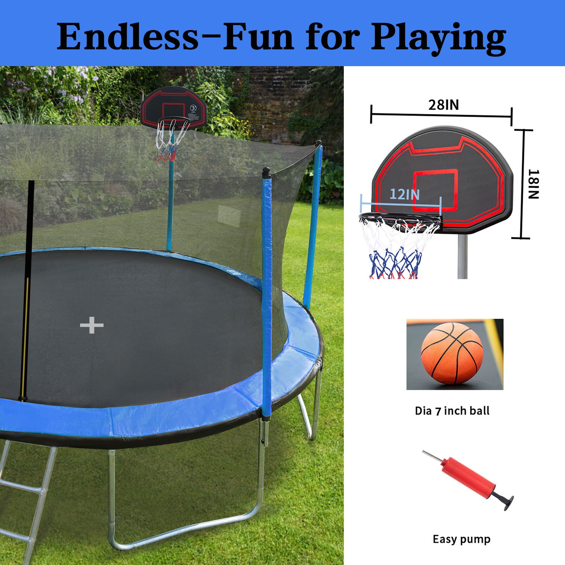 15Ft Trampoline With Basketball Hoop Inflator And Ladder (Inner Safety Enclosure) Daily Nest