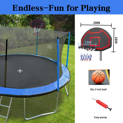 15Ft Trampoline With Basketball Hoop Inflator And Ladder (Inner Safety Enclosure) Daily Nest