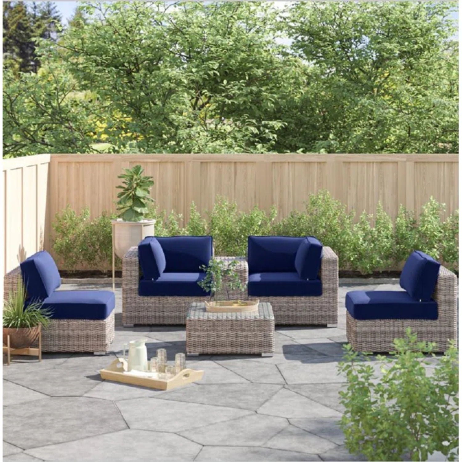 Wicker Seating Group Set With Table And Cushions LSI Patio Furniture