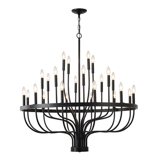 24 Light Chandelier Industrial Iron Candle Chandelier Modern Suspended Farmhouse Chandeliers Pendant Light Fixtures For Dining Room Bedroom Living Room Kitchen Island Foyer E12 Bulb (No Include) - Black Daily Nest