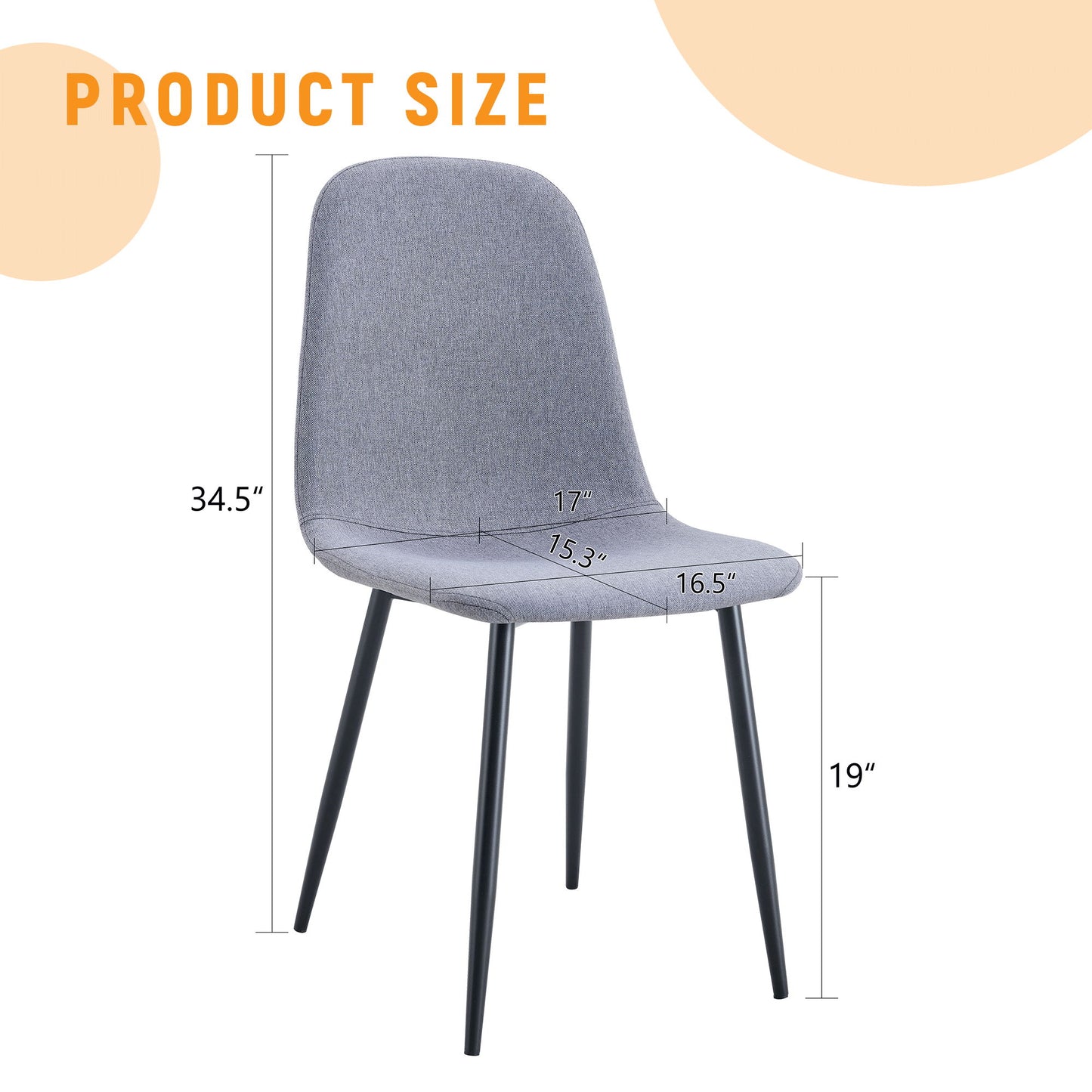 Luxury Simple Chair Linen Cotton High Resilience Dining Chair With Black Metal Legs (Set of 4) - Light Gray Home Essentials