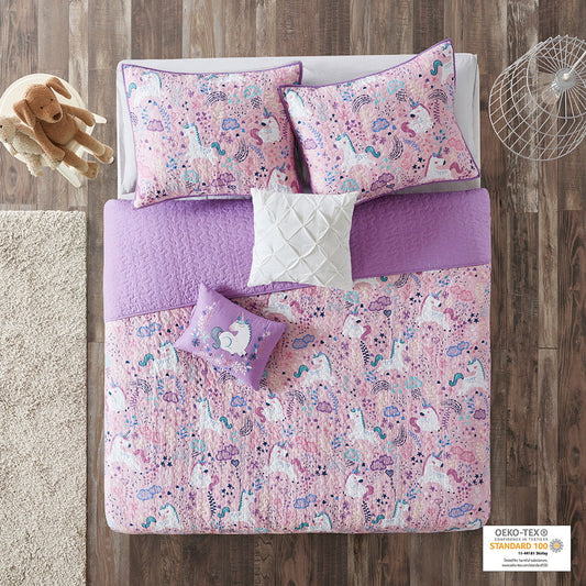 Lola - Unicorn Reversible Coverlet Set - Pink