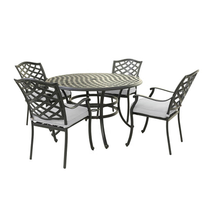 Outdoor 5 Piece Round Dining Set With 4 Arm Chairs - Cast Silver