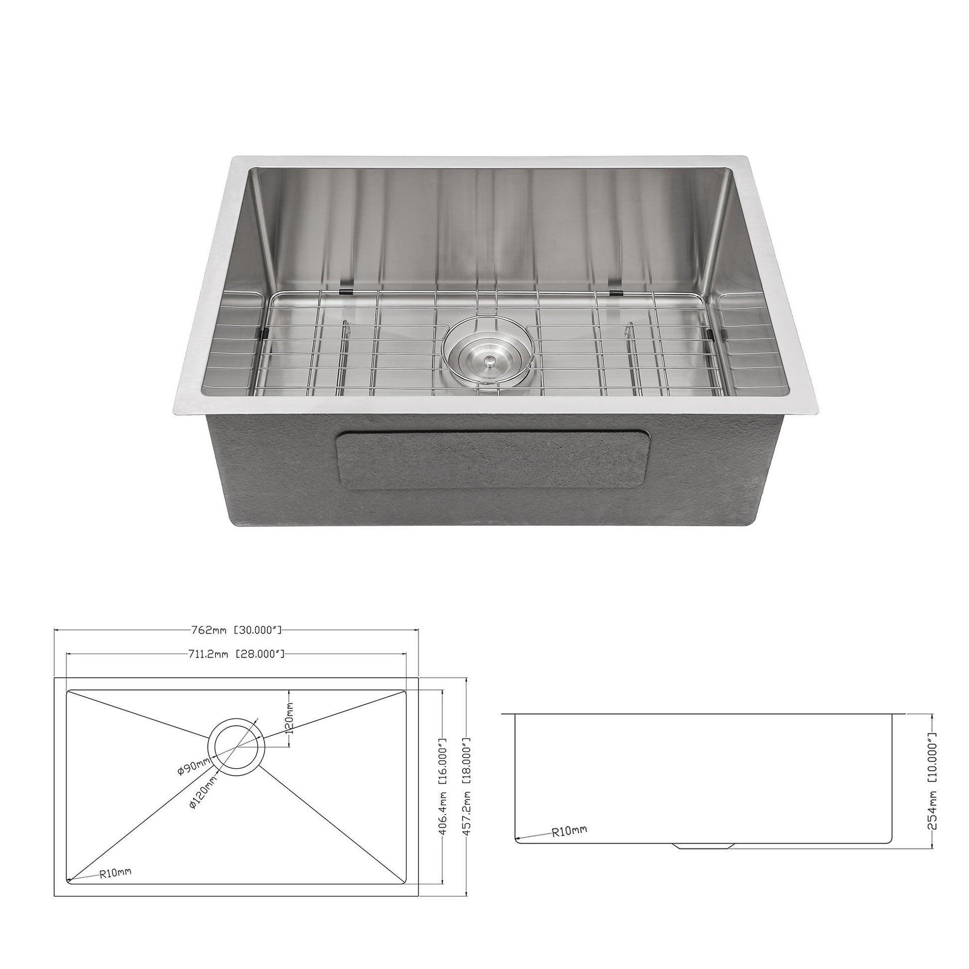 Modern Undermount Stainless Steel Kitchen Sink 16 Gauge, Deep Single Bowl Daily Nest