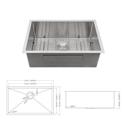 Modern Undermount Stainless Steel Kitchen Sink 16 Gauge, Deep Single Bowl Daily Nest