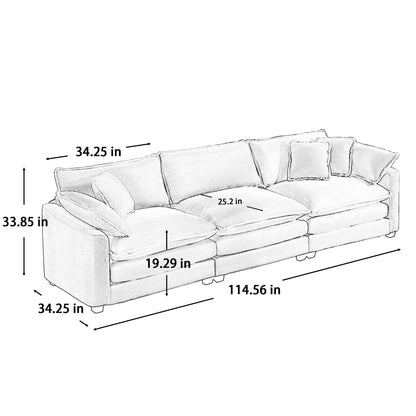 Mid-Century Modern 3 Seater Sectional Sofa With Arm And Throw Pillows Home Essentials