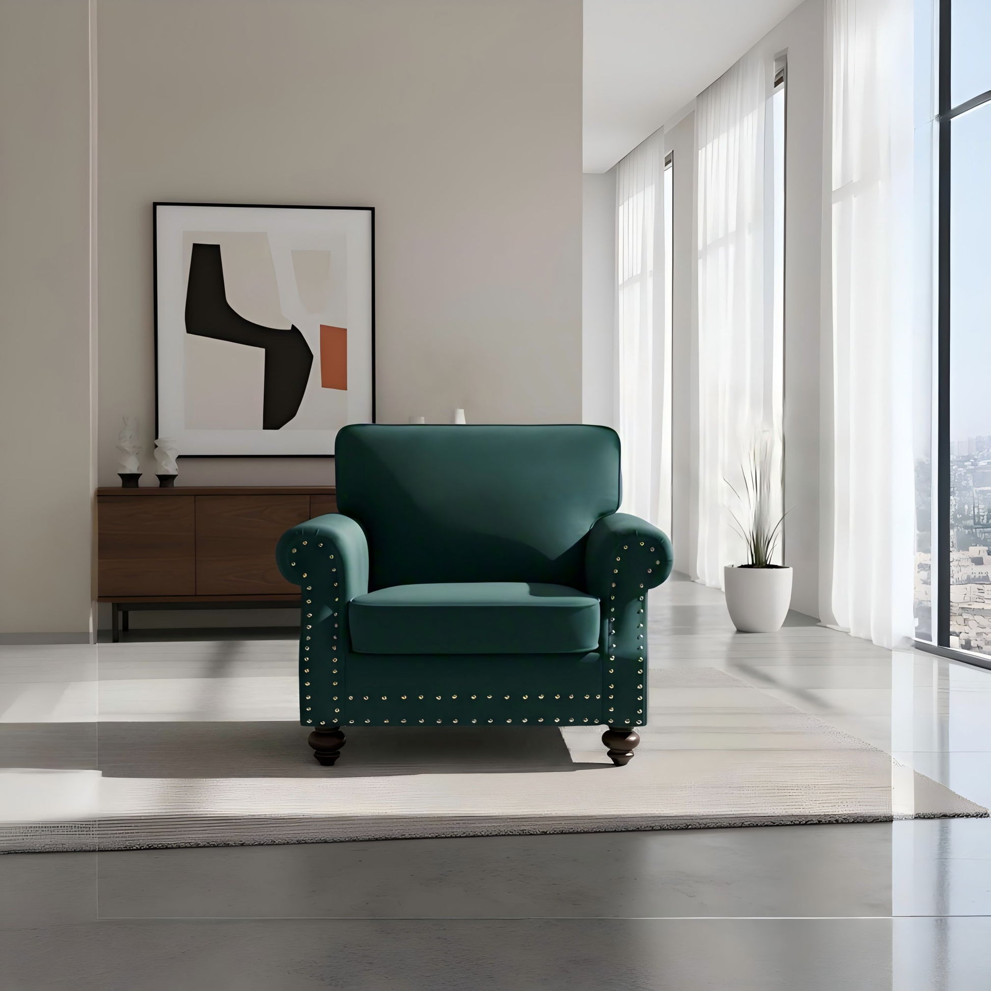 Upholstered Accent Armchair With Turned Legs For Living Room US Pride