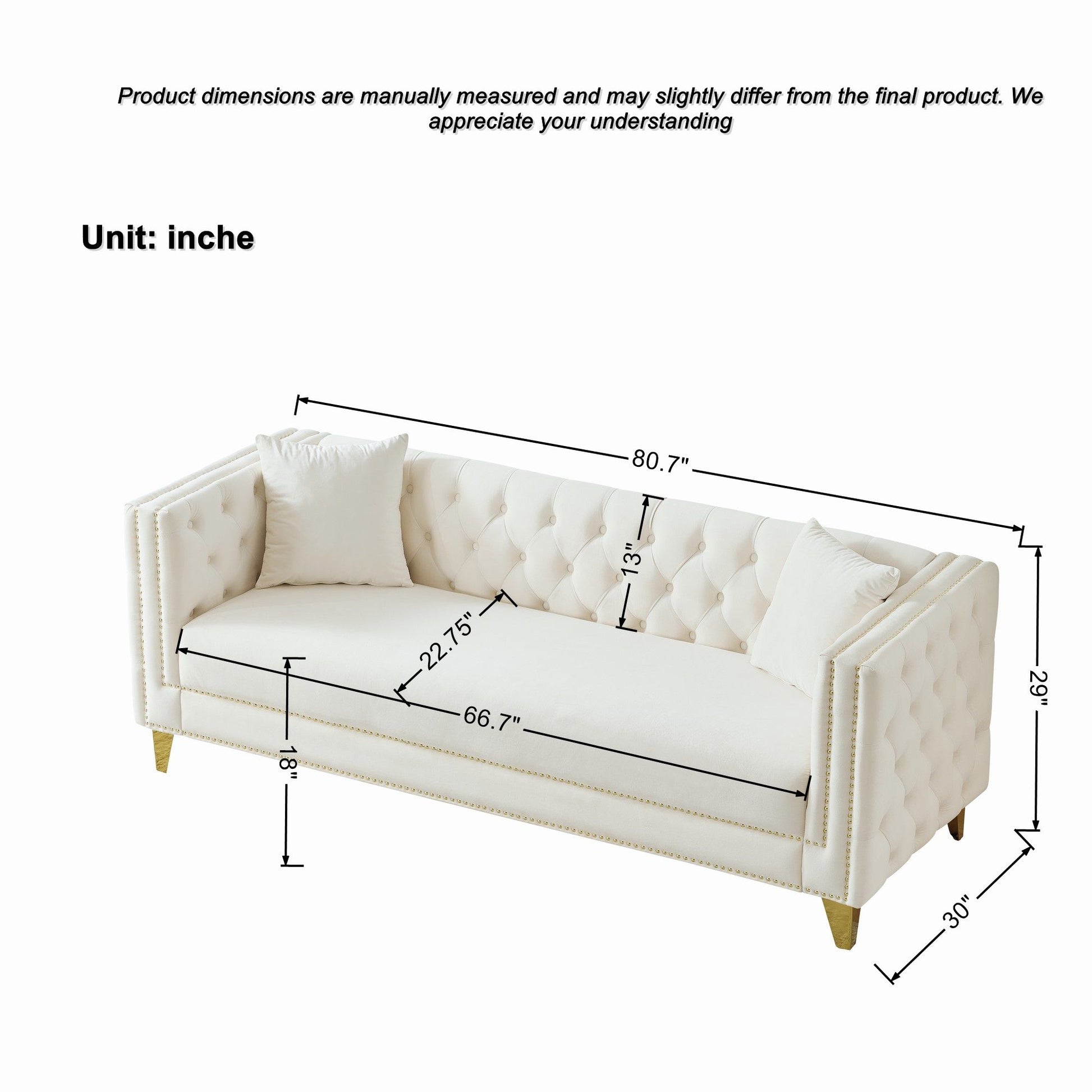 3 Seater Deep Seat Sofa, Sofa With Button Nailhead, Square Arm Home Essentials