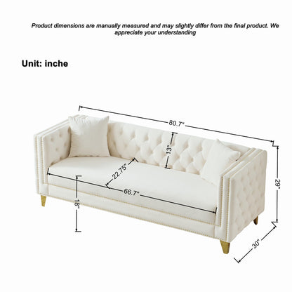 3 Seater Deep Seat Sofa, Sofa With Button Nailhead, Square Arm Home Essentials