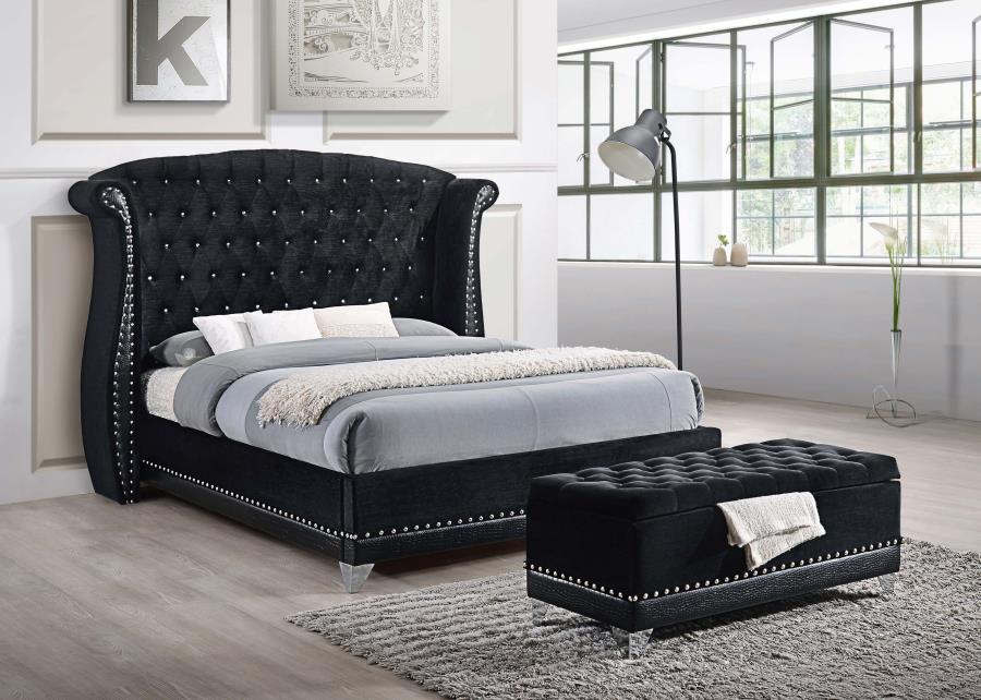 Barzini - Velvet Upholstered Tufted Storage Bench - Black CoasterElevations