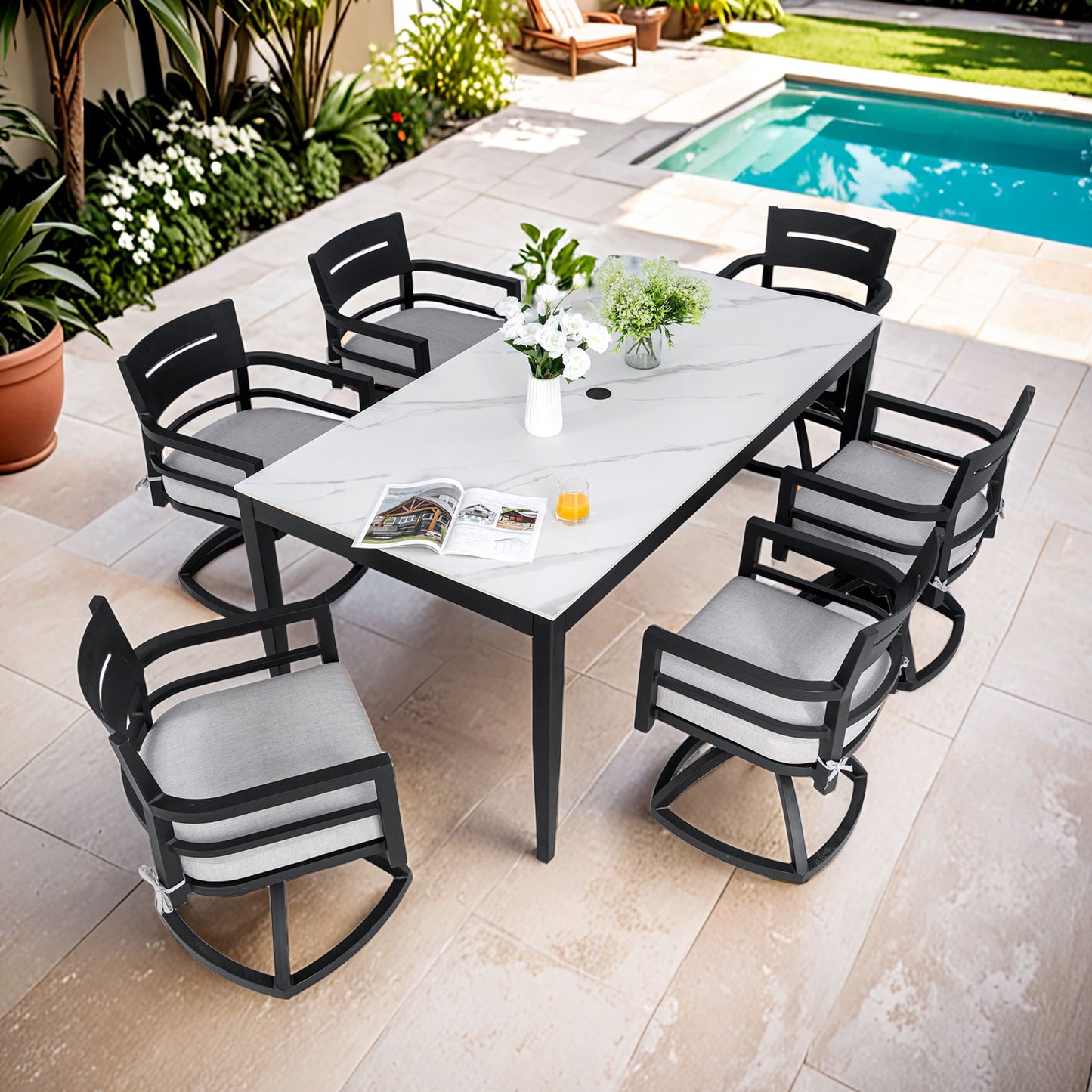 Modern Outdoor Patio Dining Set With Table And Chairs With Sunbrella Cushions Life Outside