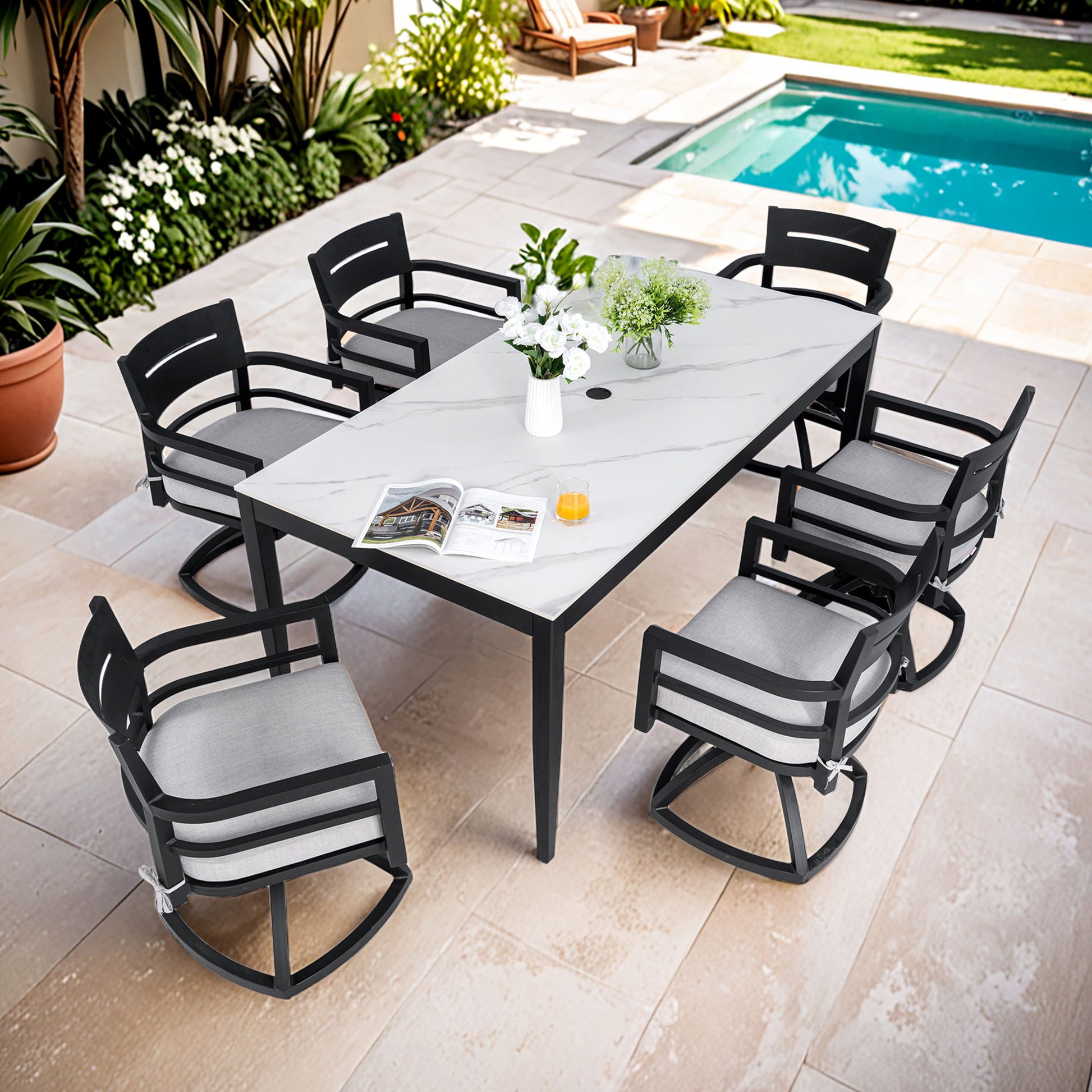 Modern Outdoor Patio Dining Set With Table And Chairs With Sunbrella Cushions Life Outside