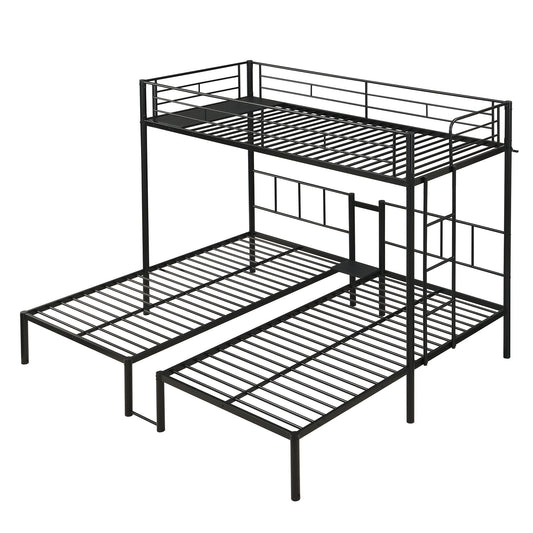 Twin Over Twin Over Twin Triple Bunk Bed With Safety Rails And Storage Shelf - Black Home Essentials